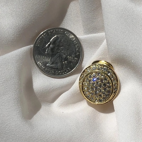 Vintage Christian Dior Crystal Gold Plated Round Clip On Earrings Signed - Picture 5 of 6